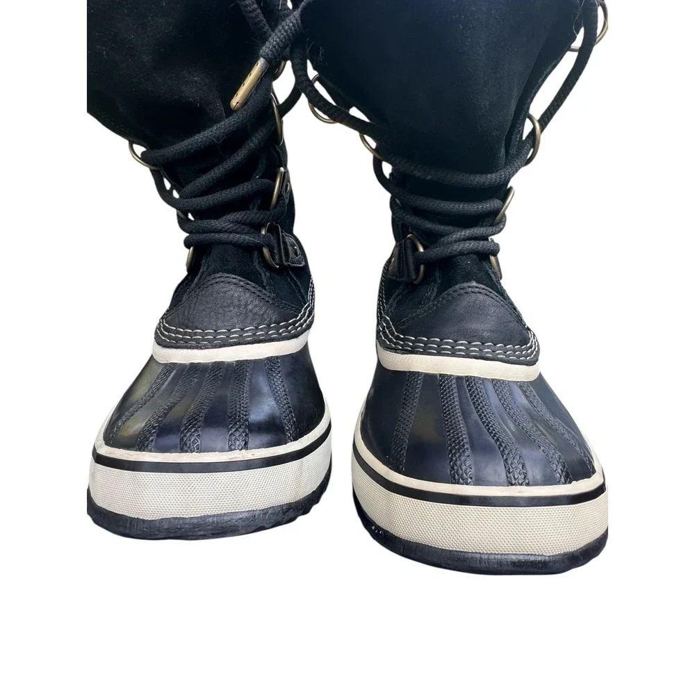 Sorel Women Waterproof Winter Snow Boots Black Fur Trim Lace Up 6 Joan of Arctic